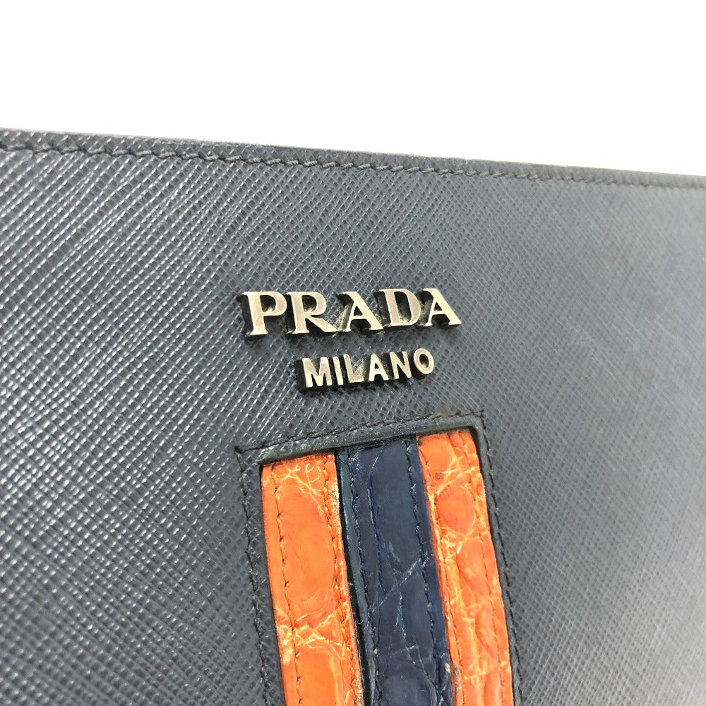PRADA Clutch bag 2VN003 Safiano leather Navy logo mens Used Authentic
