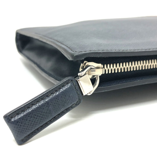 PRADA Clutch bag 2VN003 Safiano leather Navy logo mens Used Authentic