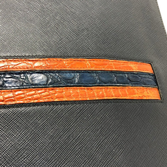 PRADA Clutch bag 2VN003 Safiano leather Navy logo mens Used Authentic