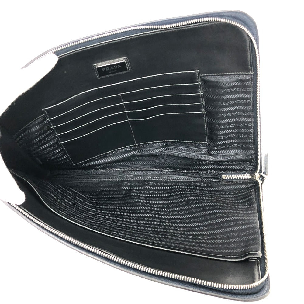 PRADA Clutch bag 2VN003 Safiano leather Navy logo mens Used Authentic