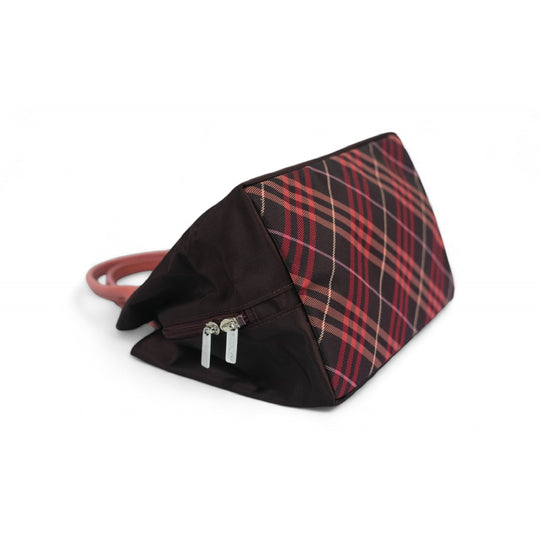 Burberry London Blue Label Handbag Black Pink Plaid Women's Tote Bag Designer Purse