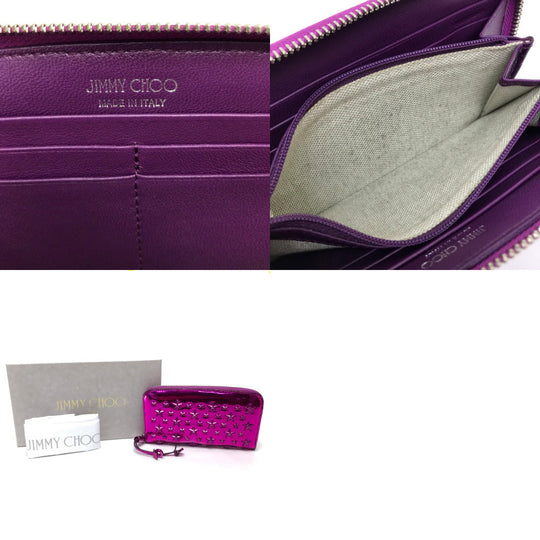 JIMMY CHOO Long Wallet Purse 163FILIPA.CIM Patent leather Metallic purple Star stud filipa Wallet unisex(Unisex) Used Authentic