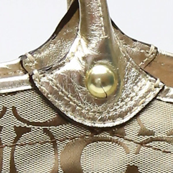 COACH Tote Bag F16276 canvas Khaki x Gold Signature Shoulder back Applique Women Used Authentic