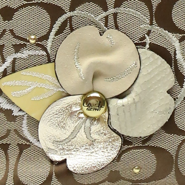 COACH Tote Bag F16276 canvas Khaki x Gold Signature Shoulder back Applique Women Used Authentic