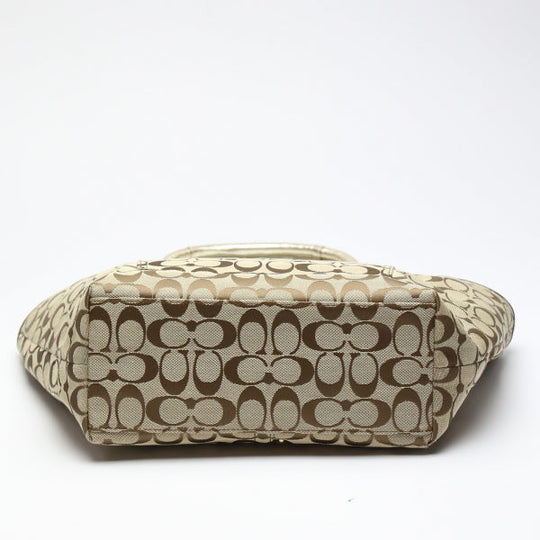 COACH Tote Bag F16276 canvas Khaki x Gold Signature Shoulder back Applique Women Used Authentic