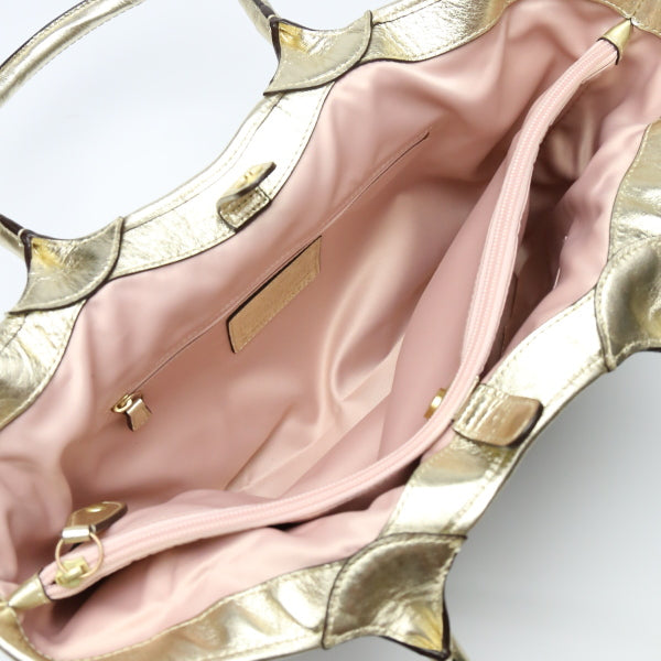 COACH Tote Bag F16276 canvas Khaki x Gold Signature Shoulder back Applique Women Used Authentic