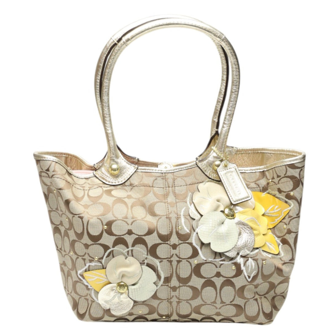COACH Tote Bag F16276 canvas Khaki x Gold Shoulder back Applique