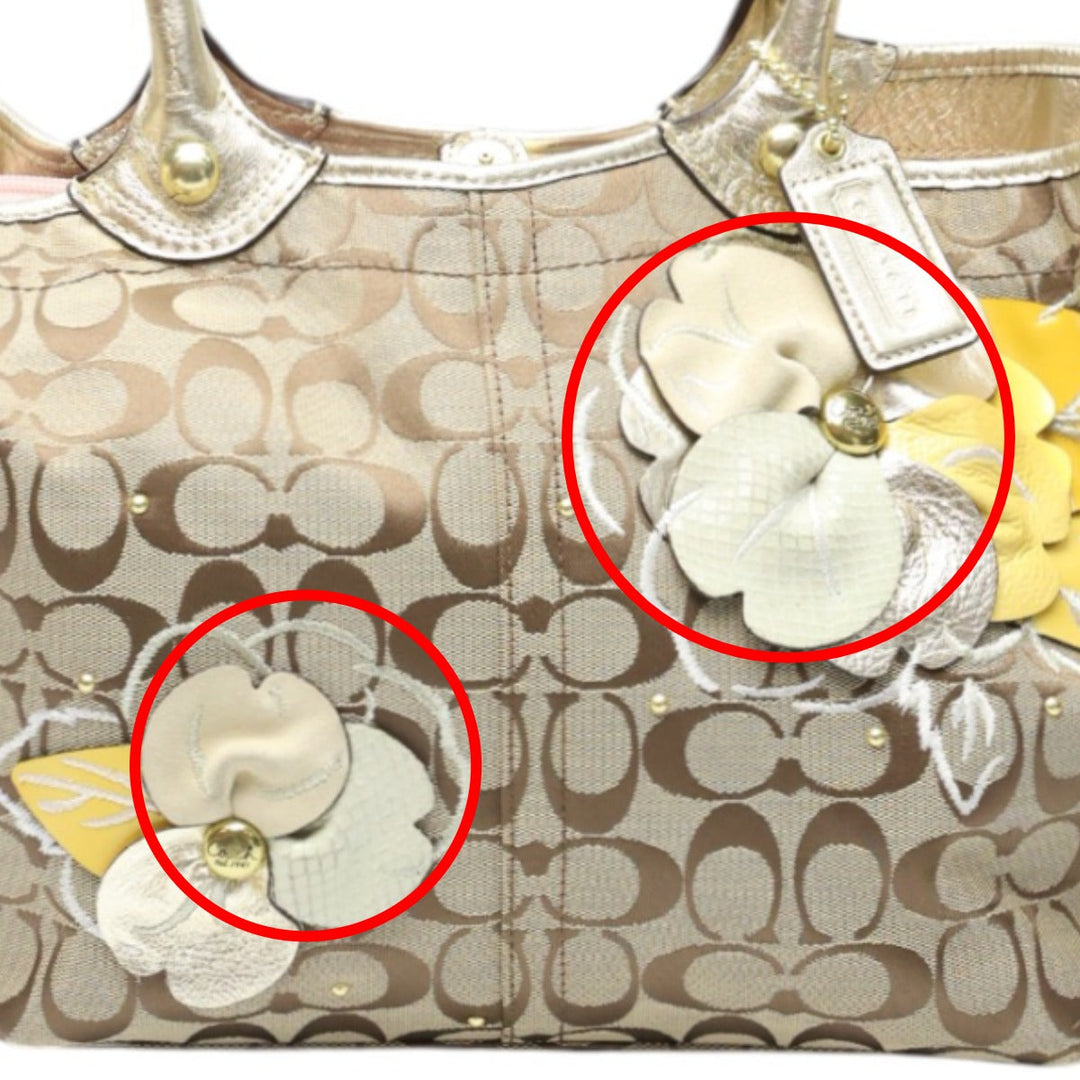 COACH Tote Bag F16276 canvas Khaki x Gold Shoulder back Applique