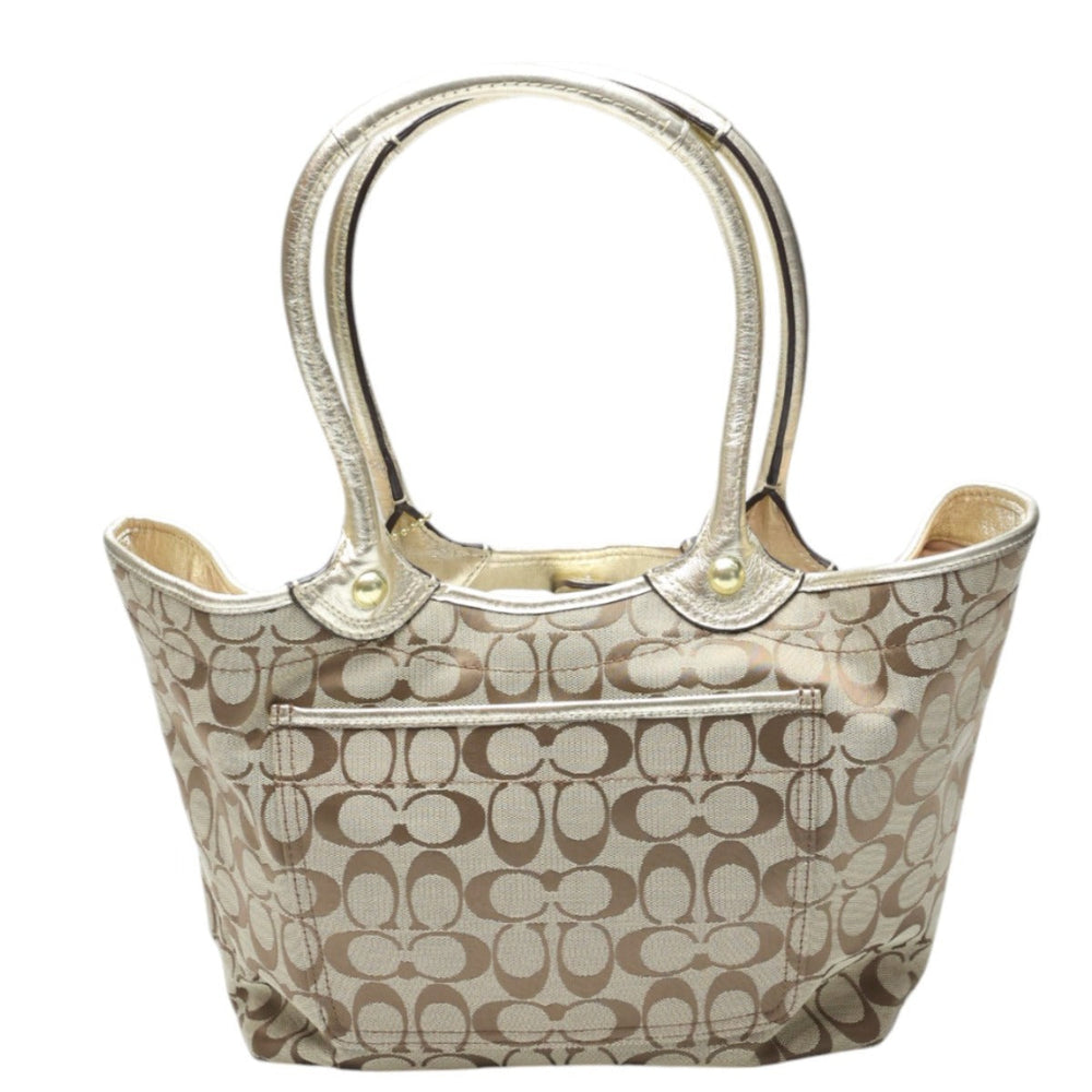 COACH Tote Bag F16276 canvas Khaki x Gold Shoulder back Applique