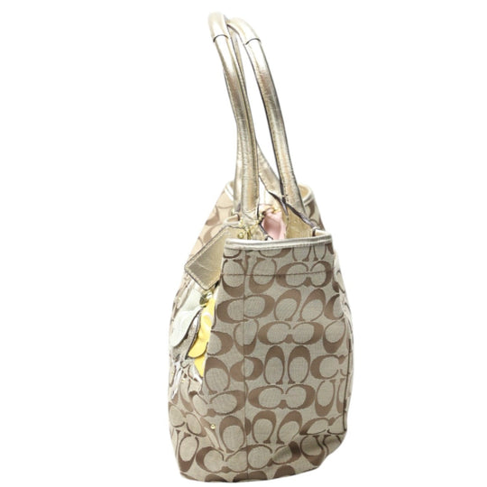 COACH Tote Bag F16276 canvas Khaki x Gold Shoulder back Applique