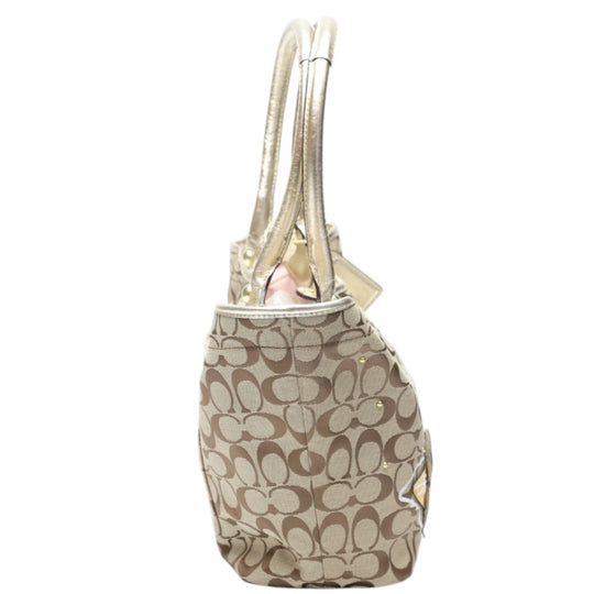 COACH Tote Bag F16276 canvas Khaki x Gold Shoulder back Applique