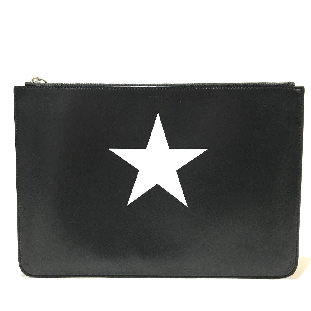 GIVENCHY Clutch bag leather Black x white business bag Star design mens Used Authentic