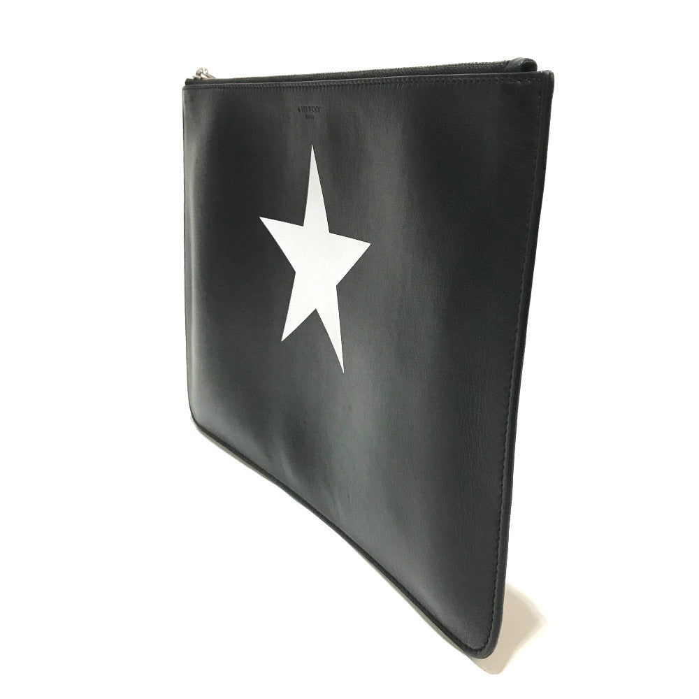 GIVENCHY Clutch bag leather Black x white business bag Star design mens Used Authentic