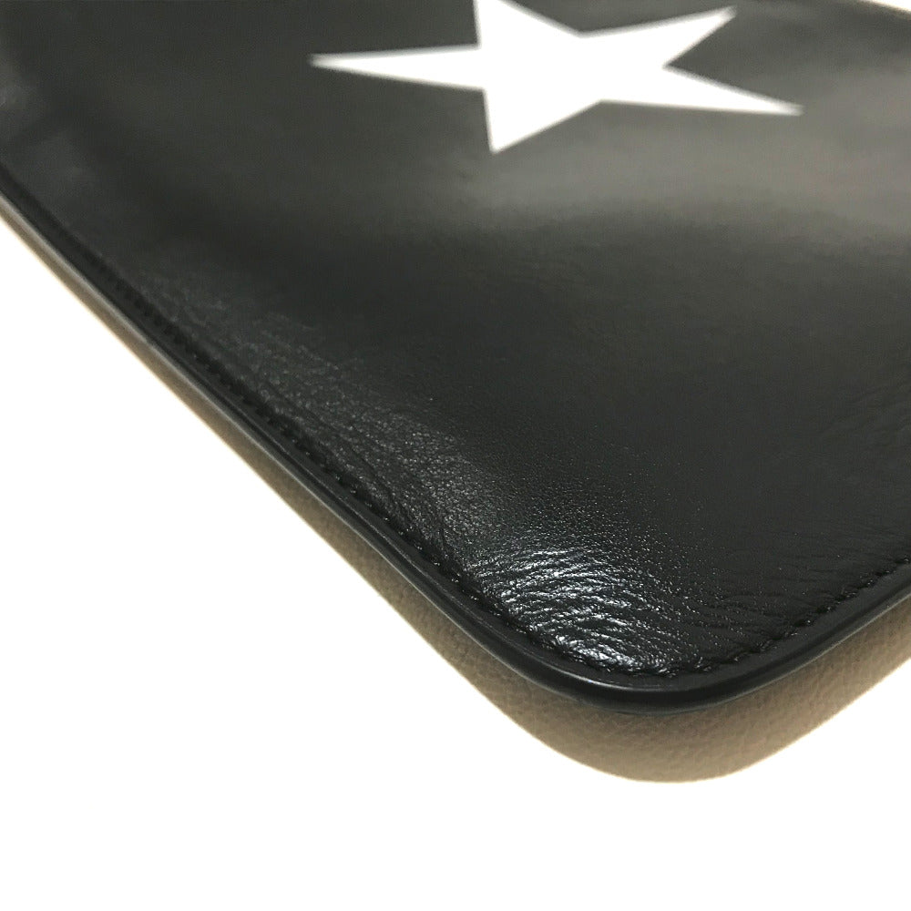 GIVENCHY Clutch bag leather Black x white business bag Star design mens Used Authentic