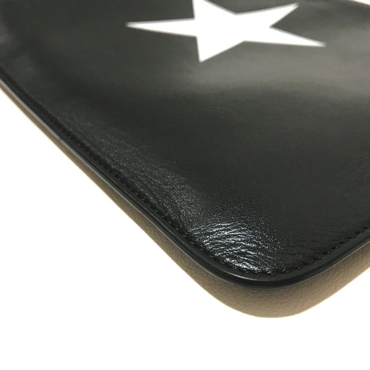 GIVENCHY Clutch bag leather Black x white business bag Star design mens Used Authentic