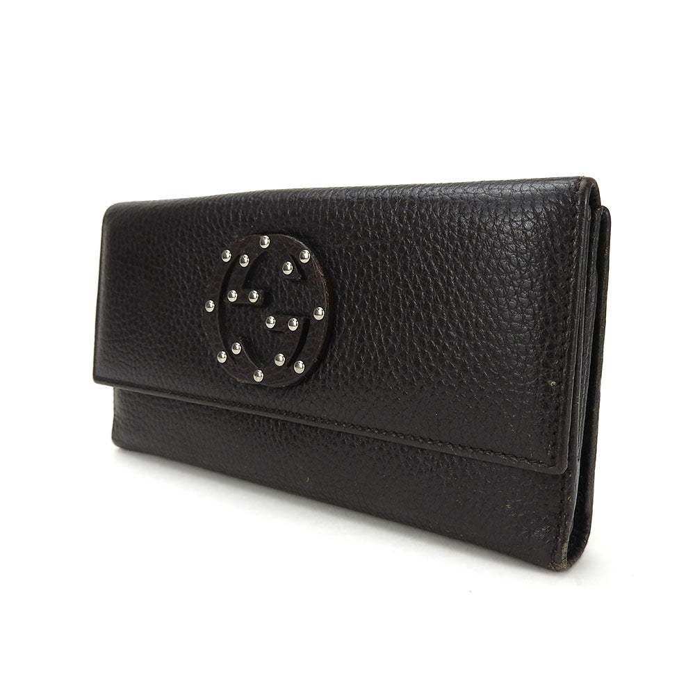 GUCCI Long Wallet Purse 231843 leather Dark brown Interlocking Women Used Authentic