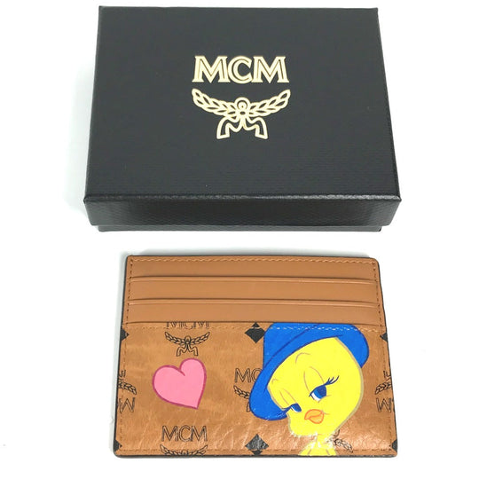 MCM Card Case leather Brown Business Card Holder Pass Case Looney Tunes collaboration