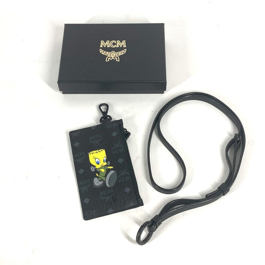 MCM Coin case leather black Looney Tunes collaboration Visetos Tweety Women Used Authentic