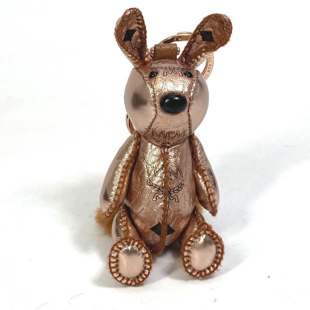 MCM key ring leather Metallic pink Vesetos rabbit metallic leather fur Women Used Authentic