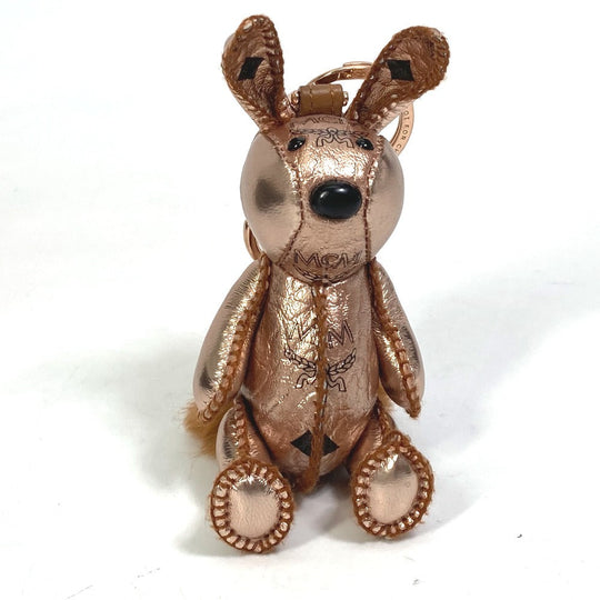 MCM key ring leather Metallic pink Vesetos rabbit metallic leather fur Women Used Authentic