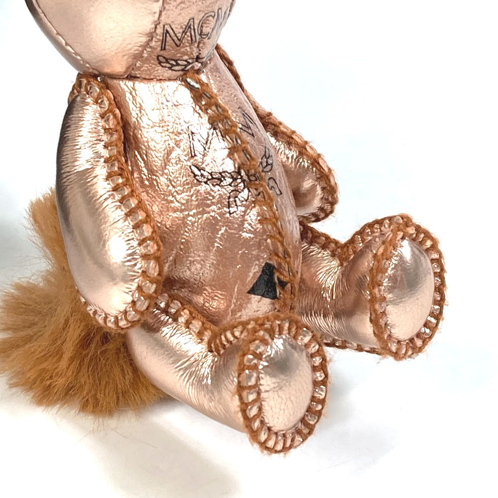 MCM key ring leather Metallic pink Vesetos rabbit metallic leather fur Women Used Authentic