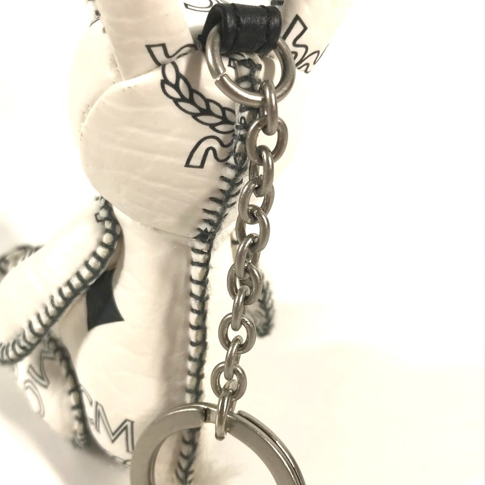 MCM key ring leather white Visetos logo Rabbit rabbit Women Used Authentic