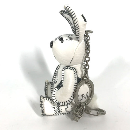 MCM key ring leather white Visetos logo Rabbit rabbit Women Used Authentic
