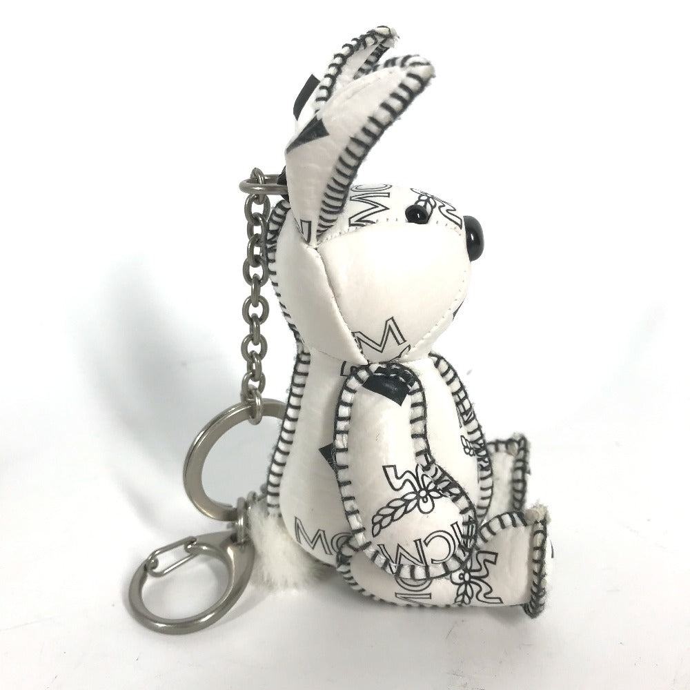 MCM key ring leather white Visetos logo Rabbit rabbit Women Used Authentic