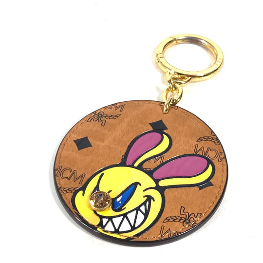 MCM key ring leather Brown SAMBYPEN collaboration Visetos logo rabbit rhinestone Women Used Authentic