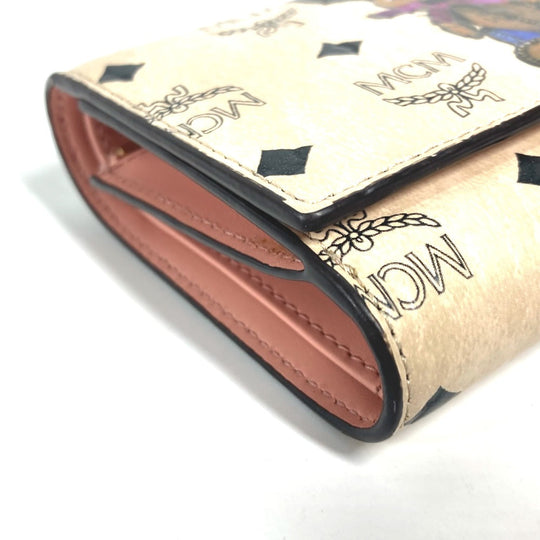 MCM Trifold wallet leather beige Visetos Rabbit Rabbit Women Used Authentic