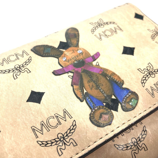 MCM Trifold wallet leather beige Visetos Rabbit Rabbit Women Used Authentic