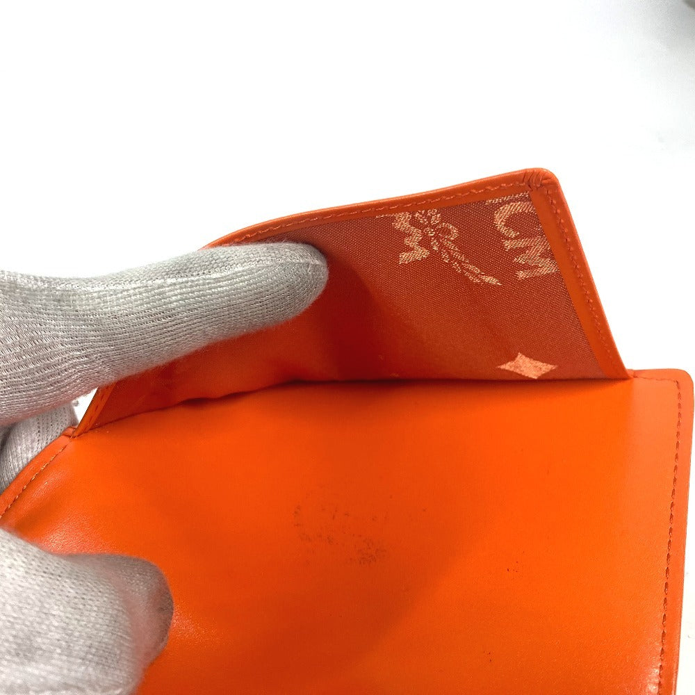 MCM passport case leather Orange Bear Visetos logo fur lion unisex(Unisex) Used Authentic