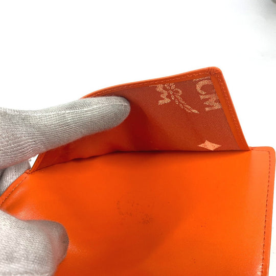 MCM passport case leather Orange Bear Visetos logo fur lion unisex(Unisex) Used Authentic