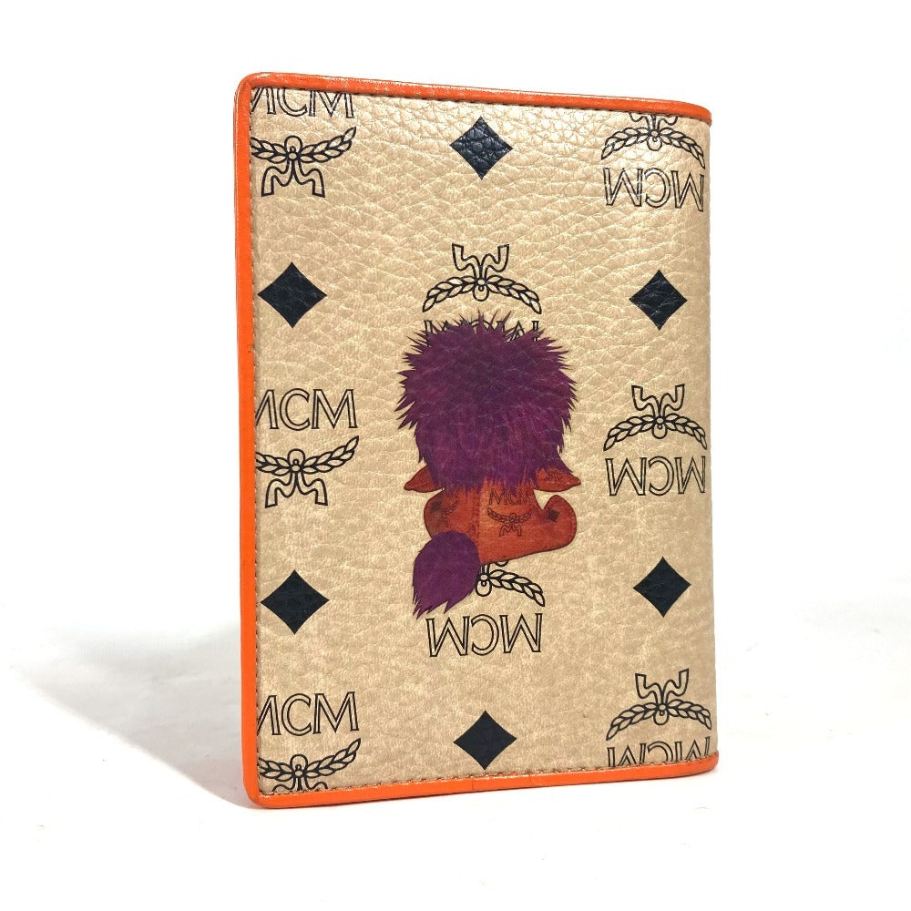MCM passport case leather Orange Bear Visetos logo fur lion unisex(Unisex) Used Authentic