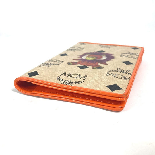 MCM passport case leather Orange Bear Visetos logo fur lion unisex(Unisex) Used Authentic