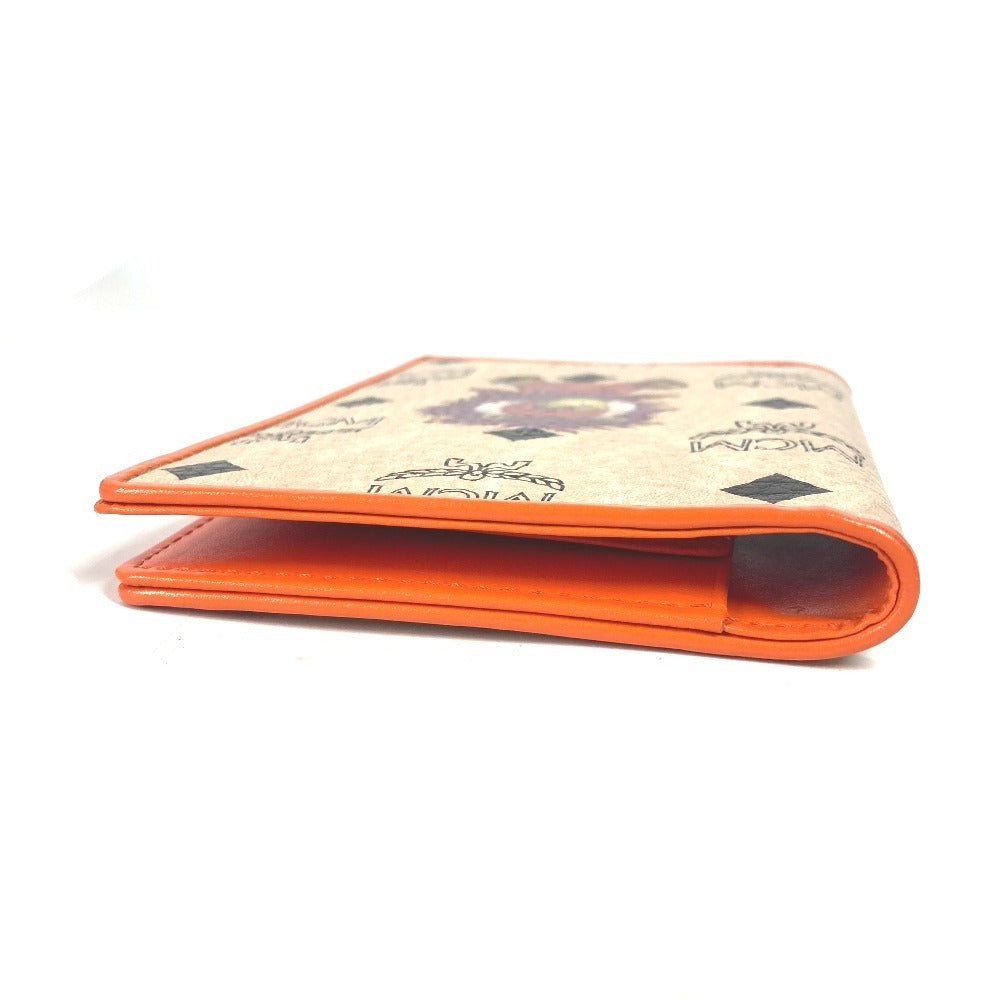 MCM passport case leather Orange Bear Visetos logo fur lion unisex(Unisex) Used Authentic