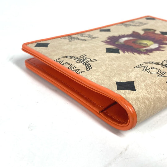 MCM passport case leather Orange Bear Visetos logo fur lion unisex(Unisex) Used Authentic