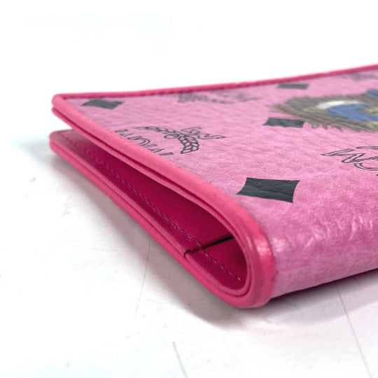 MCM passport case leather pink Vicetos Lion logo Women Used Authentic