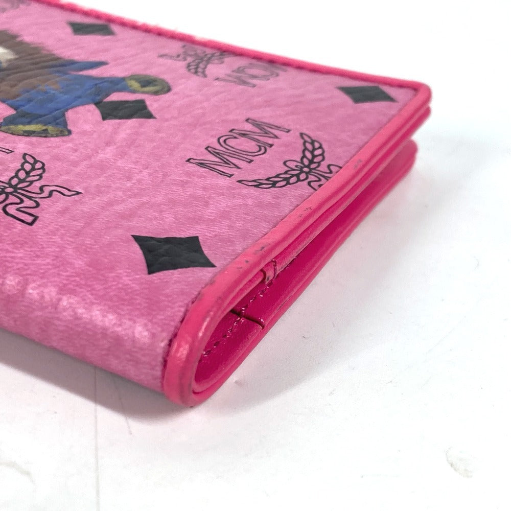 MCM passport case leather pink Vicetos Lion logo Women Used Authentic