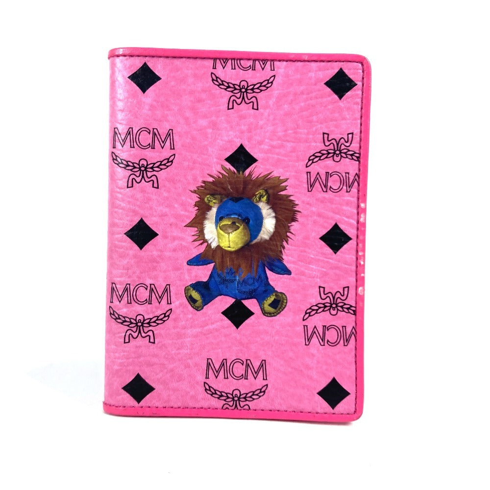 MCM passport case leather pink Vicetos Lion logo Women Used Authentic