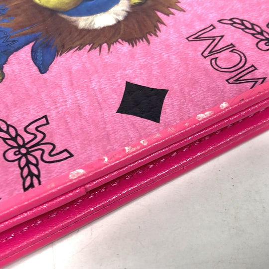 MCM passport case leather pink Vicetos Lion logo Women Used Authentic