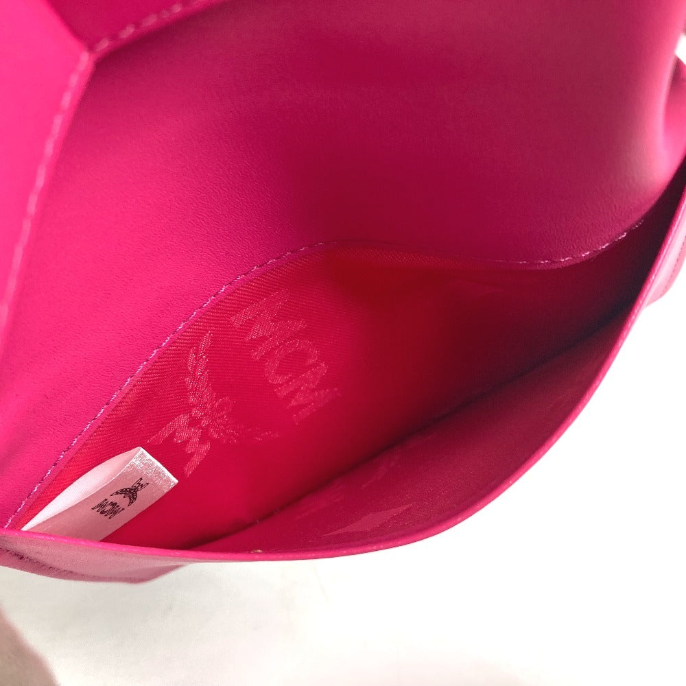 MCM passport case leather pink Vicetos Lion logo Women Used Authentic