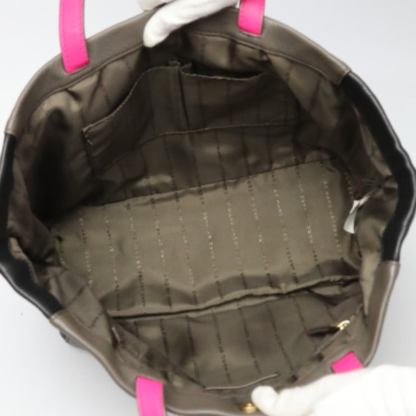 MARC BY MARC JACOBS Tote Bag leather Gray x Black x Pink Watts The T Mini Tote Women Used Authentic