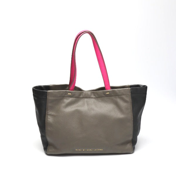 MARC BY MARC JACOBS Tote Bag leather Gray x Black x Pink Watts The T Mini Tote Women Used Authentic