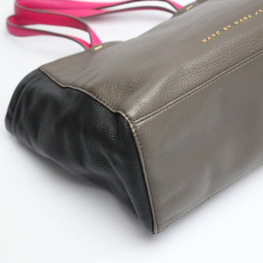 MARC BY MARC JACOBS Tote Bag leather Gray x Black x Pink Watts The T Mini Tote Women Used Authentic