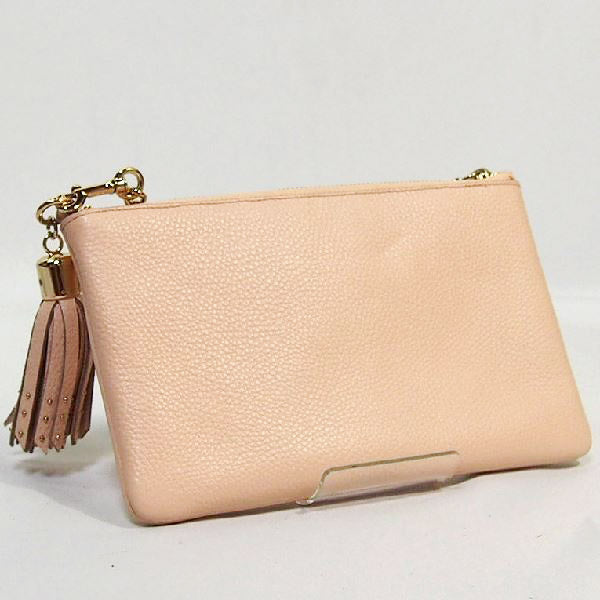 COACH Pouch leather beige Accessory pouch mini bag Gold Chain Prairie Zip Wristlet Polished Pebble Leather Women Used Authentic