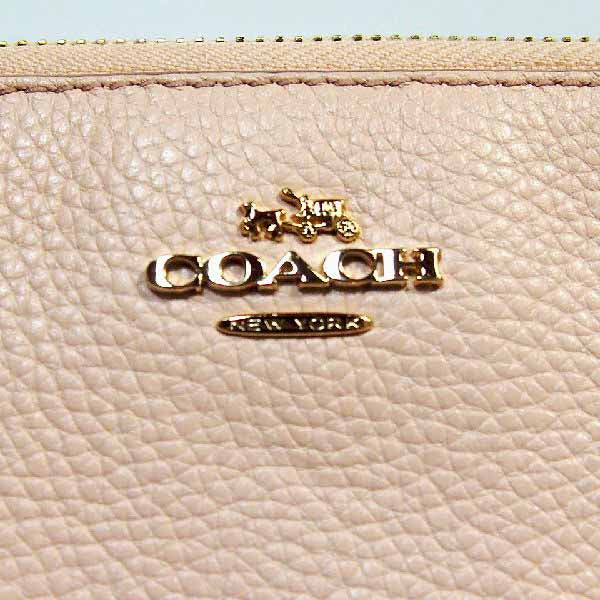 COACH Pouch leather beige Accessory pouch mini bag Gold Chain Prairie Zip Wristlet Polished Pebble Leather Women Used Authentic