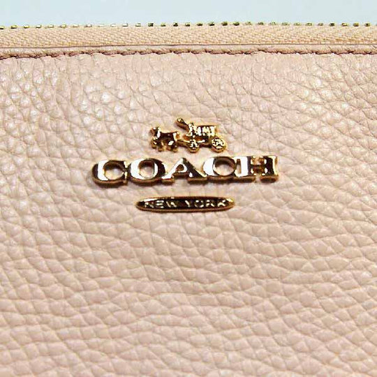 COACH Pouch leather beige Accessory pouch mini bag Gold Chain Prairie Zip Wristlet Polished Pebble Leather Women Used Authentic