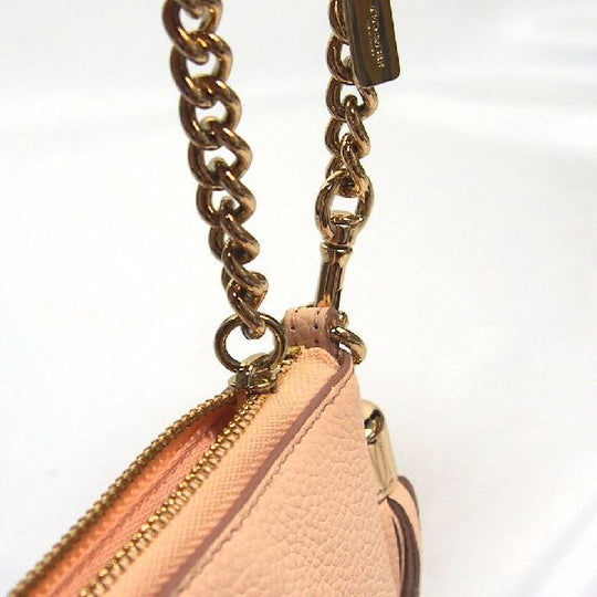 COACH Pouch leather beige Accessory pouch mini bag Gold Chain Prairie Zip Wristlet Polished Pebble Leather Women Used Authentic