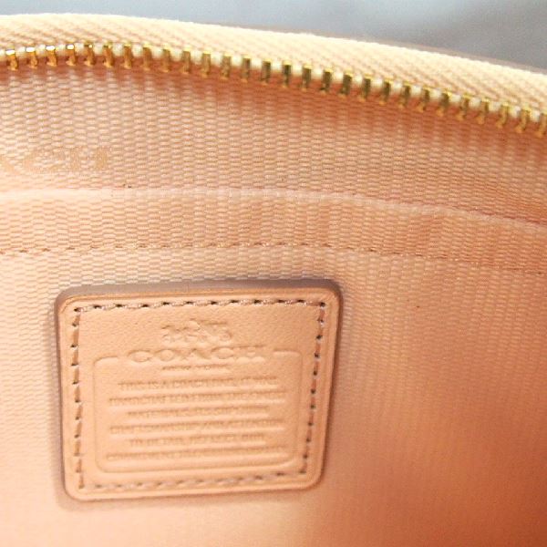COACH Pouch leather beige Accessory pouch mini bag Gold Chain Prairie Zip Wristlet Polished Pebble Leather Women Used Authentic